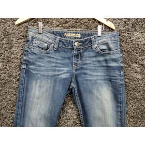 Buckle BKE Jeans Women 30x31 1/2 Blue Sabrina Boot Cut Back Flap Stretch Pants